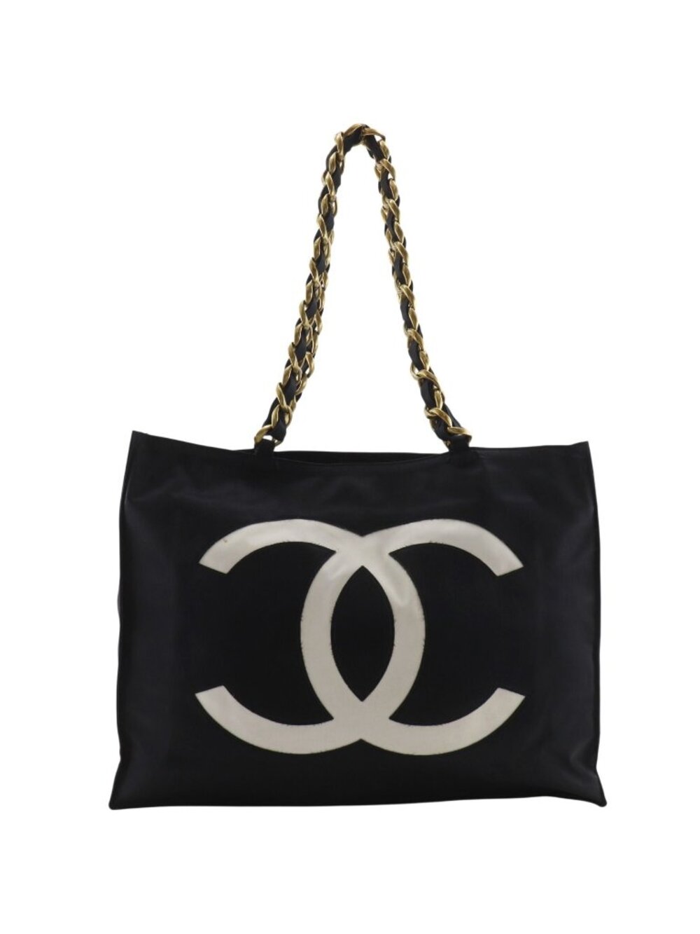 Chanel CC Logo Chain Tote Nylon Black